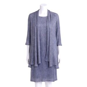 VTG R&M Richards Women's Metallic Knit Dress & Jacket Set Periwinkle Size 16